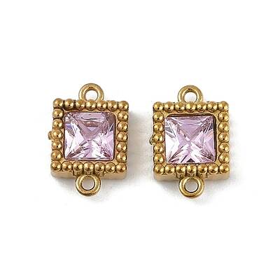 Ion Plating(IP) 304 Stainless Steel Cubic Zirconia Square Links Connector Charms