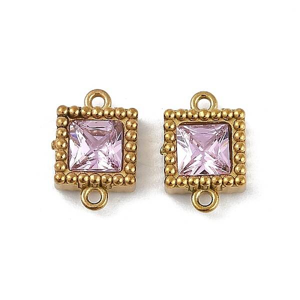 Ion Plating(IP) 304 Stainless Steel Cubic Zirconia Square Links Connector Charms