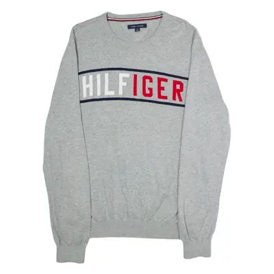TOMMY HILFIGER Mens Jumper Grey Crew Neck Tight Knit L