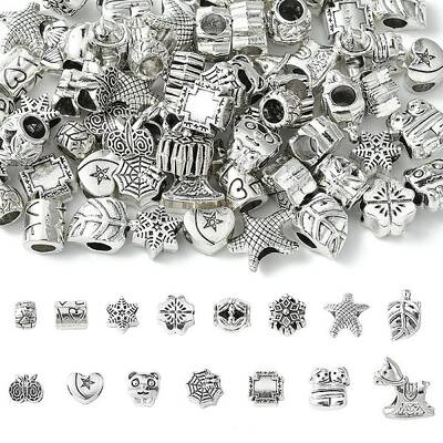 60Pcs 15 Styles Tibetan Style Alloy European Beads