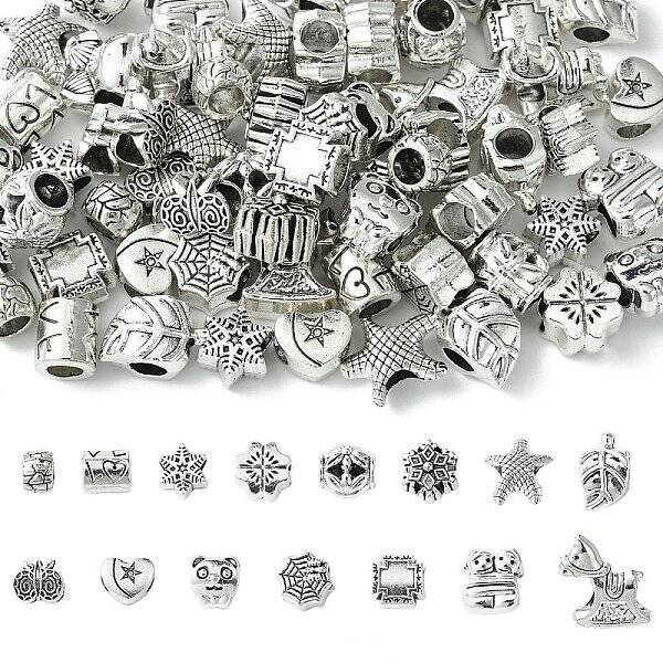 60Pcs 15 Styles Tibetan Style Alloy European Beads