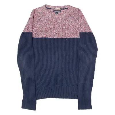 TOMMY HILFIGER Boys Patterned Jumper Blue Colourblock Crew Neck Chunky Knit 12Y