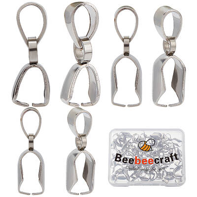 Beebeecraft 60Pcs 3 Size Pendant Pinch Bails Stainless Steel Ice Pick Pinch Bails Dangle Charms Clasps Pendant Connector for ...