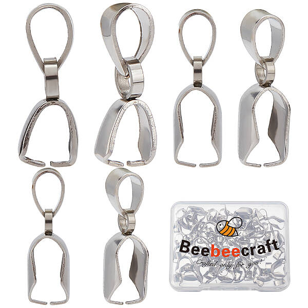 Beebeecraft 60Pcs 3 Size Pendant Pinch Bails Stainless Steel Ice Pick Pinch Bails Dangle Charms Clasps Pendant Connector for ...