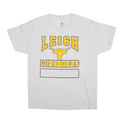 HANES Leigh Longhorns USA T-Shirt Grey Short Sleeve Mens L