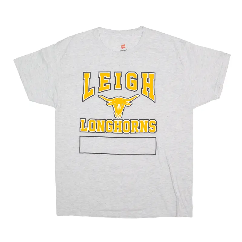HANES Leigh Longhorns USA T-Shirt Grey Short Sleeve Mens L