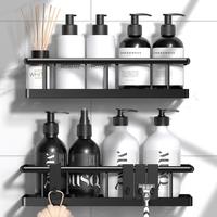 Wall-Mounted Shower Caddy Shelf Organizer Rack Set, No Drill Holder, Self Adhesive Black Basket, Bathroom Home Accessories St...