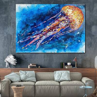 Large Oil Painting Original Jellyfish Painting On Canvas Abstract Painting Original Modern Painting Impasto Painting Animal P...