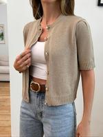 Women's Solid Color Button Cardigan, Casual Half Sleeve Knitwear for Daily Wear, Ladies Knitting Clothes for Spring & Fall, W...