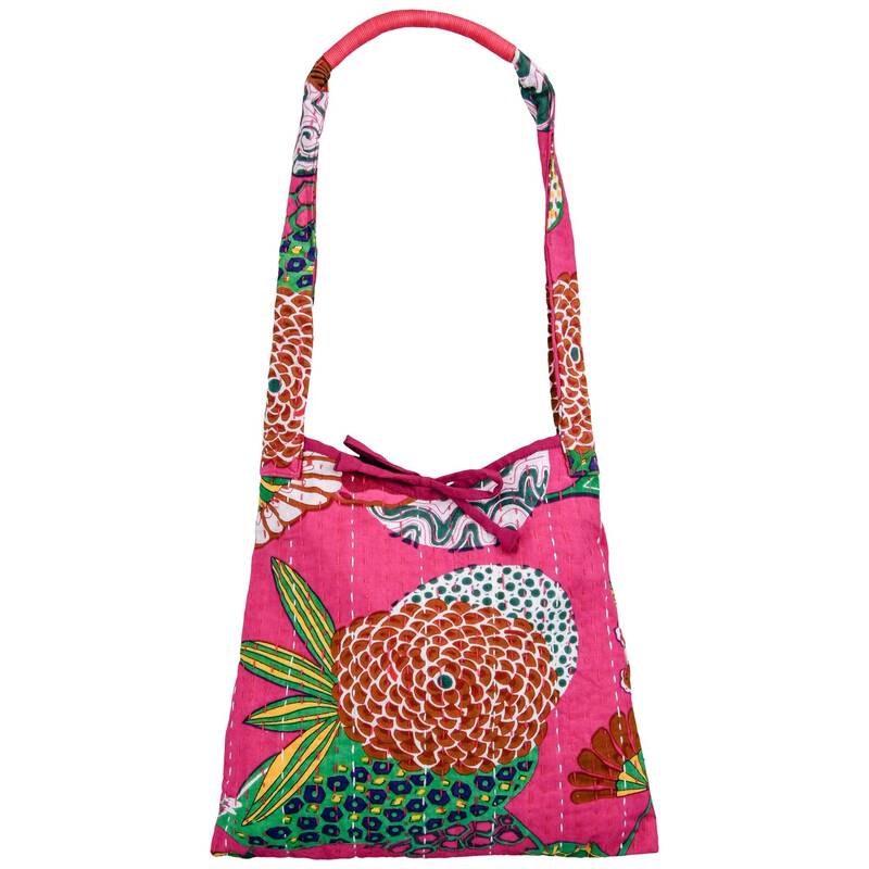 Bright Hand Stitched Kantha Hobo Bag - Lime