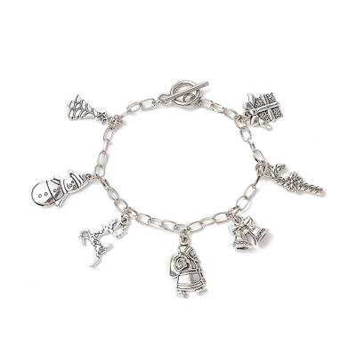 Christmas Tree & Snowman & Candy Cane & Gift Box Alloy Charm Bracelet