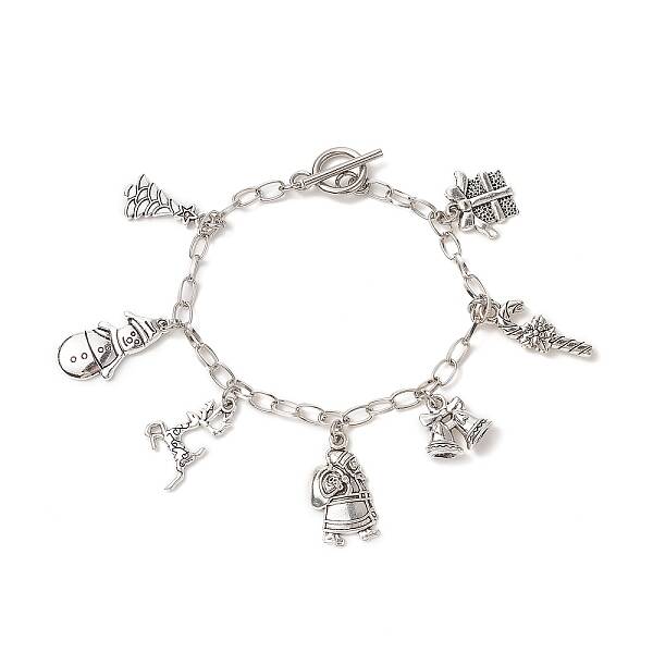 Christmas Tree & Snowman & Candy Cane & Gift Box Alloy Charm Bracelet