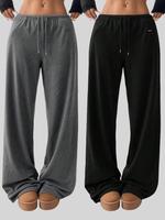 Women's Solid Drawstring Waist Fleece Sweatpants, Casual Comfy Midi Pants for Daily Wear, Ladies Fall & Winter Trousers