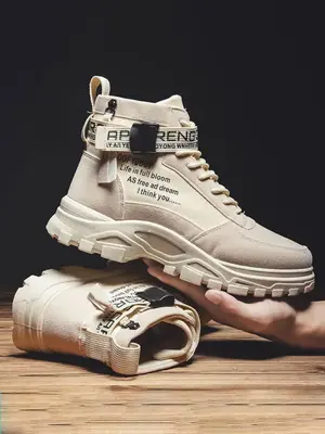 Men's Fashion Letter Print Tassel Decor Ankle Boots, Casual Comfortable Lace Up Combat Boots For Daily Wear