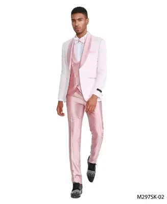 Tazio Men's 4pc Skinny Fit Suit - Tone on Tone
