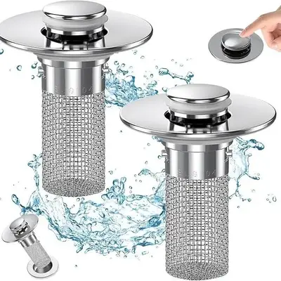 2025 Upgrade 1/2Counts Pop-Up Bathroom Sink Drain Strainer & Hair Catcher - Removable Stainless Steel Filter Basket for Unive...