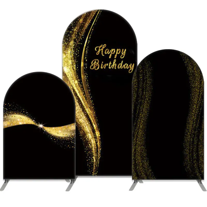 Aperturee Gold Glitter Black Theme Happy Birthday Arch Backdrop Kit | Chiara Arch Backdrop Diy | Diy Chiara Backdrop Cover | ...