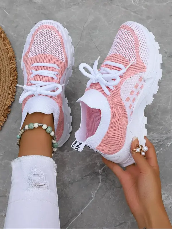 Women's Fashionable Lace Up Low Top Sneakers, Casual Breathable Comfortable Sports Running Shoes, All-match Round Toe Shoes f...