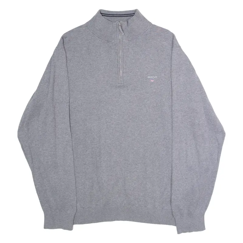 GANT Mens Jumper Grey 1/4 Zip Tight Knit 2XL