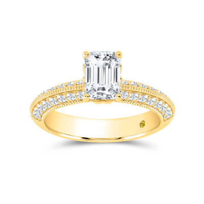 Aether Vintage Inspired Lotus Basket Emerald Cut Lab Diamond Engagement Ring | 18K Yellow Gold 4 1/4 CT. TW.