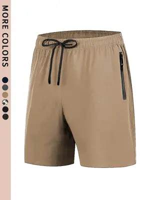 Men's Solid Pocket Elastic Waist Shorts, Shorts for Men, Regular Fit Casual Drawstring Waist Shorts, Men's Shorts, Summer Clo...