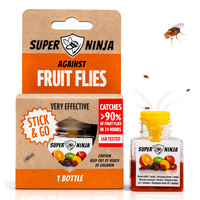 Super Ninja Fruit Fly Traps  - Very Effective Catcher for Kitchen Counters & Trash Bins - Natural Liquid Bait - Safe for