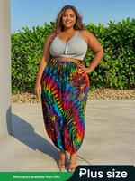 【Plus Size】 Tropical Print Drawstring Waist Jogger Pants, Boho Casual Elastic Waist Trousers for Daily Wear, Women's Bott...