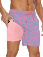 Men's Floral & Cartoon & Animal Print 2 in 1 Drawstring Waist Beach Shorts, Casual Quick Drying Swim Shorts for All Seasons, ...