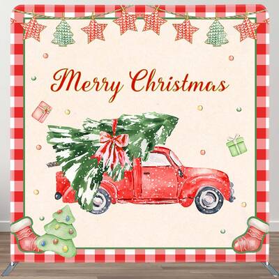 Aperturee Christmas Tree Red Truck Plaid Pillow Case Backdrop | Christmas Photo Backdrop | Christmas Backdrops For Photograph...