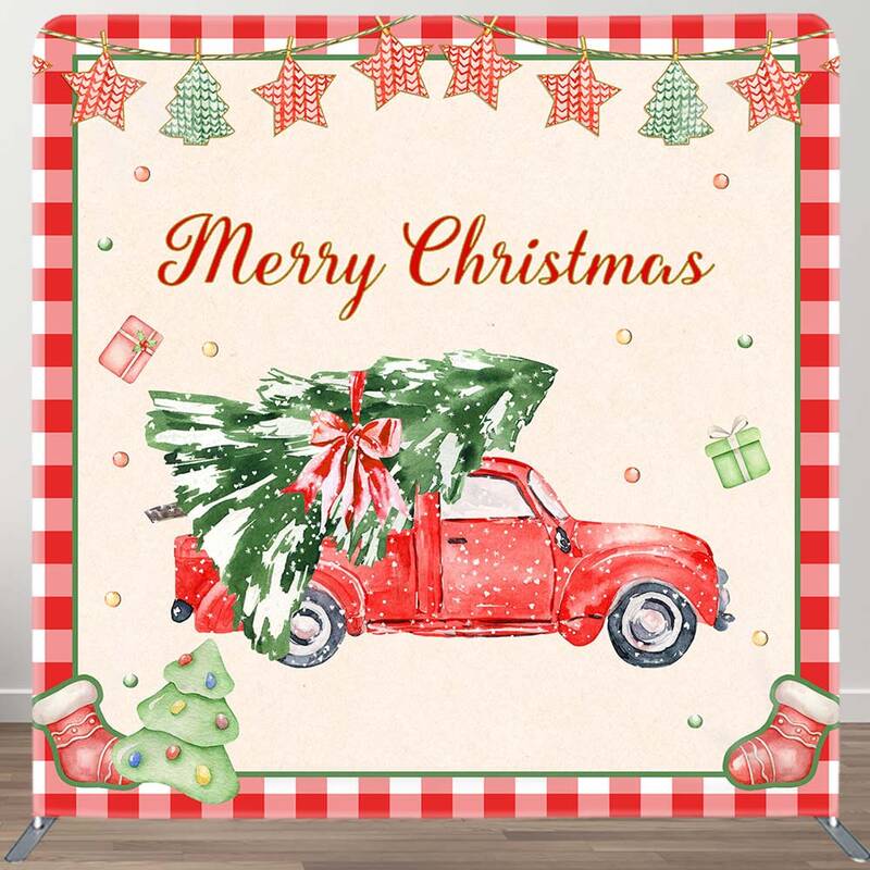 Aperturee Christmas Tree Red Truck Plaid Pillow Case Backdrop | Christmas Photo Backdrop | Christmas Backdrops For Photograph...