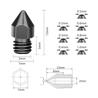 Nozzle Kit 5PCS MK8 Hardened Steel Nozzles