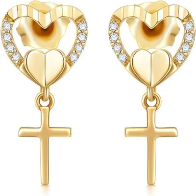 10K Gold Diamond & Moissanite Heart Stud Earrings