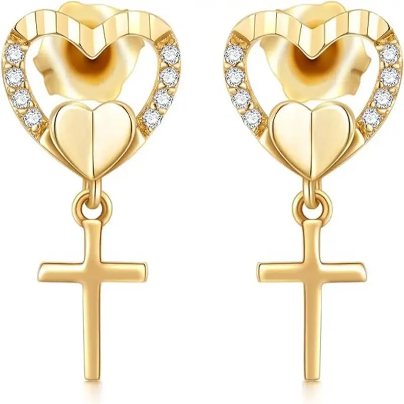 10K Gold Diamond & Moissanite Heart Stud Earrings