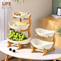 Lifeidea｜Plastic Fruit Bowl With Bamboo Wood Stand for Kitchen Counter, Fruit Basket for Vegetable Storage, Snack Dessert C...