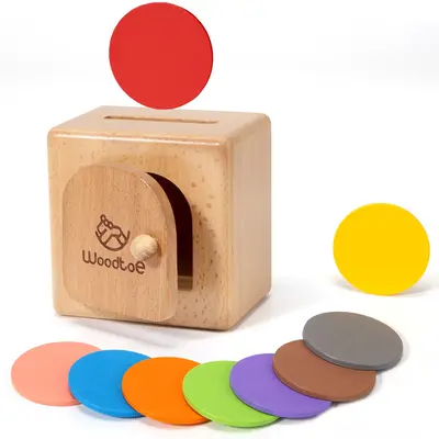 Woodtoe Montessori Coin Box for Kids, Montessori Toys for 1 Year Old, Natural Wood Object Permanence Toys for Babies, Toddler...