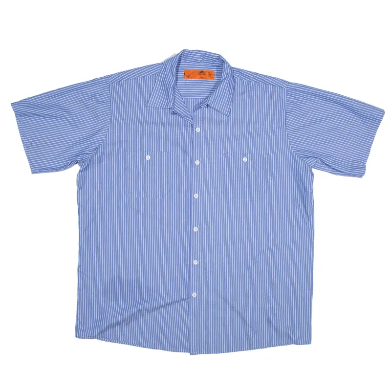 RED KAP Shirt Blue Striped Short Sleeve Mens XL
