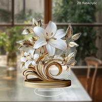 Flower & Leaf Design Acrylic Decorative Plaque Ornament, 2D Modern Art Decoration, Home Decor Products, Desktop Decorative Or...