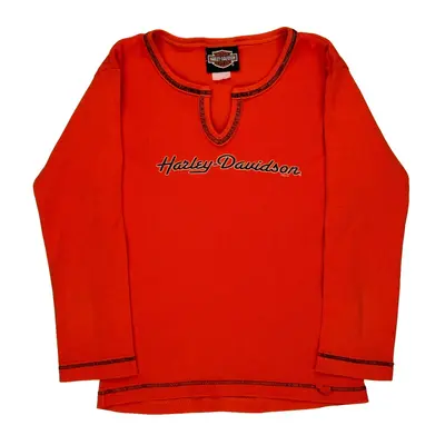 Age 7-8 Harley Davidson Graphic Shirt - Medium Orange Cotton