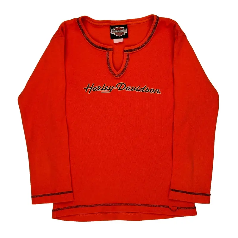 Age 7-8 Harley Davidson Graphic Shirt - Medium Orange Cotton