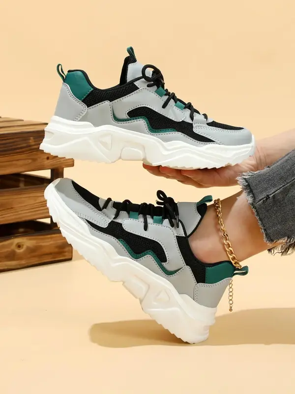 2024 New Stylish Women's Patchwork Sneakers for Women, Breathable Comfortable Platform Sports Chunky Shoes, Non-slip Sneakers...