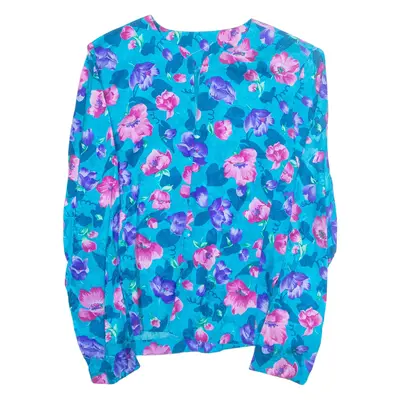 Womens Printed Blouse Blue V-Neck Long Sleeve Floral M