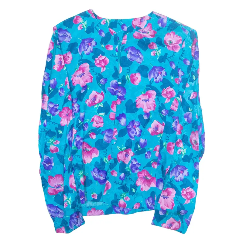 Womens Printed Blouse Blue V-Neck Long Sleeve Floral M