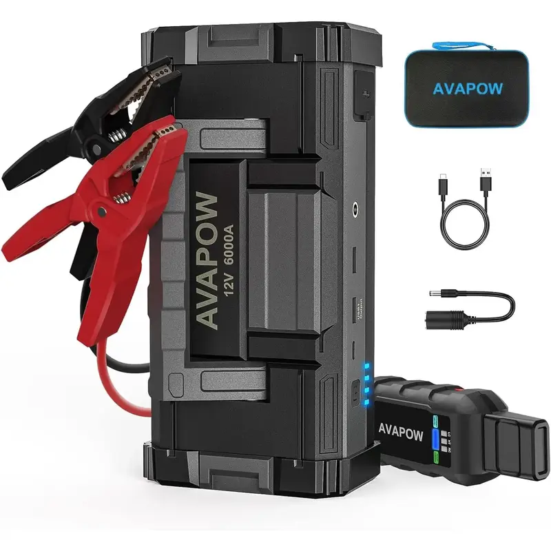 AVAPOW 6000A Car Jump Starter(For All Gas/Up to 12L Diesel),Power bank,Dual USB Quick Charge,AC/DC,12V Jump Pack with Built-i...