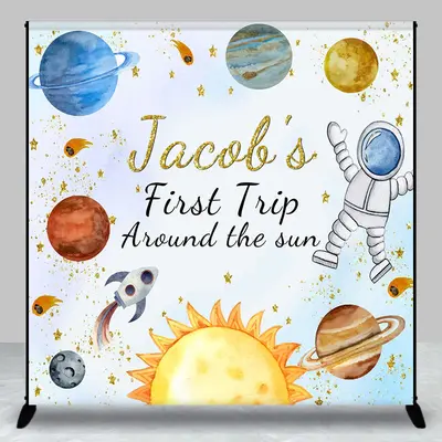 Aperturee Custom Name First Trip Galaxy 1st Birthday Backdrop - Aperturee