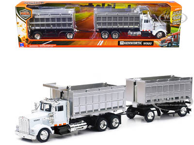 Kenworth W900 Dump Truck with Twin Dump Body White and Chrome \