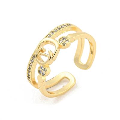 Letter Brass Micro Pave Clear Cubic Zirconia Open Cuff Rings