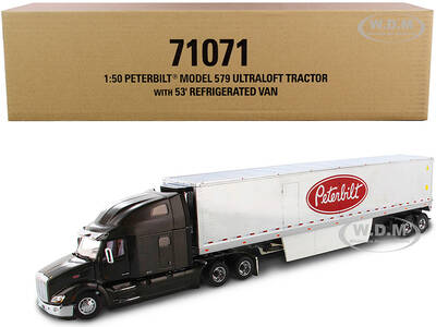 Peterbilt 579 UltraLoft Truck Tractor with 53 Refrigerated Van Legendary Black and Chrome \