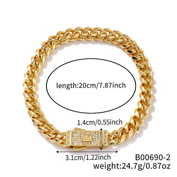 Luxurious Classic Brass Clear Cubic Zirconia Curb Bracelets for Women
