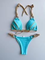 Two-Piece Set Women's Colorblock Halter Neck Bikini Set, Casual Fashion Chic Swimsuit for Beach Holiday Vacation, Ladies Swim...