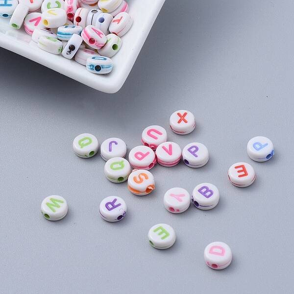 Craft Style Flat Round Initial Acrylic Beads